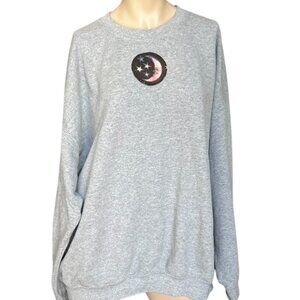 Gray Oversize Sweatshirt Boxy Size 2XL Crescent Moon Celestial Stars Witchy